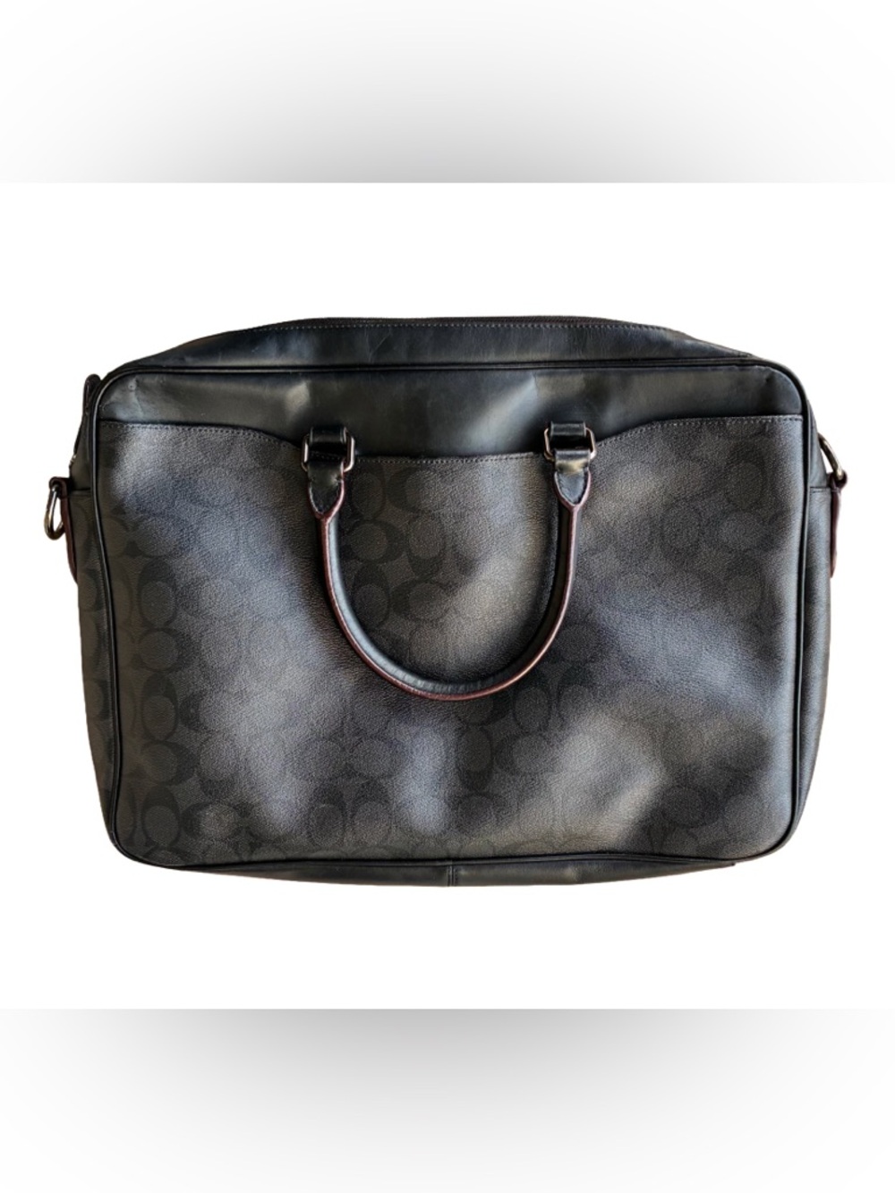 Coach Beckett Slim Signature Brown Leather Briefcase Crossbody Laptop Workbag